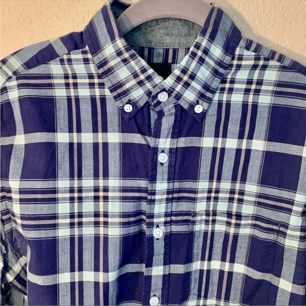 J. Crew Men Shirt Small Casual Dress Button-Up Shirt Blue Gray Plaid Long Slvs